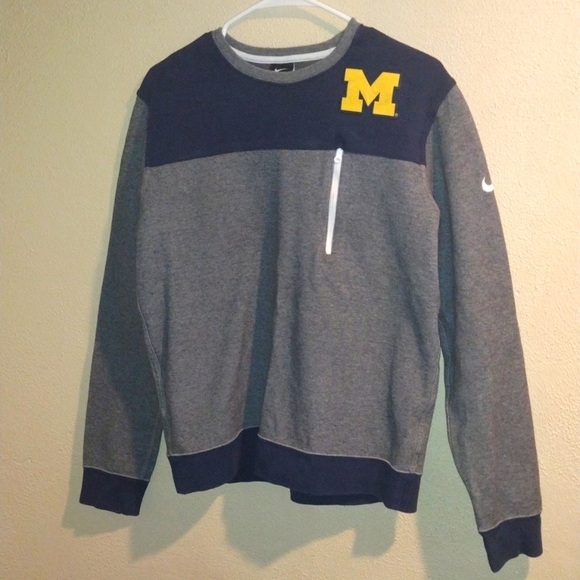 Nike Ribbed Knit University of Michigan Cotton Blend Crewneck Sweatshirt M - Picture 1 of 7